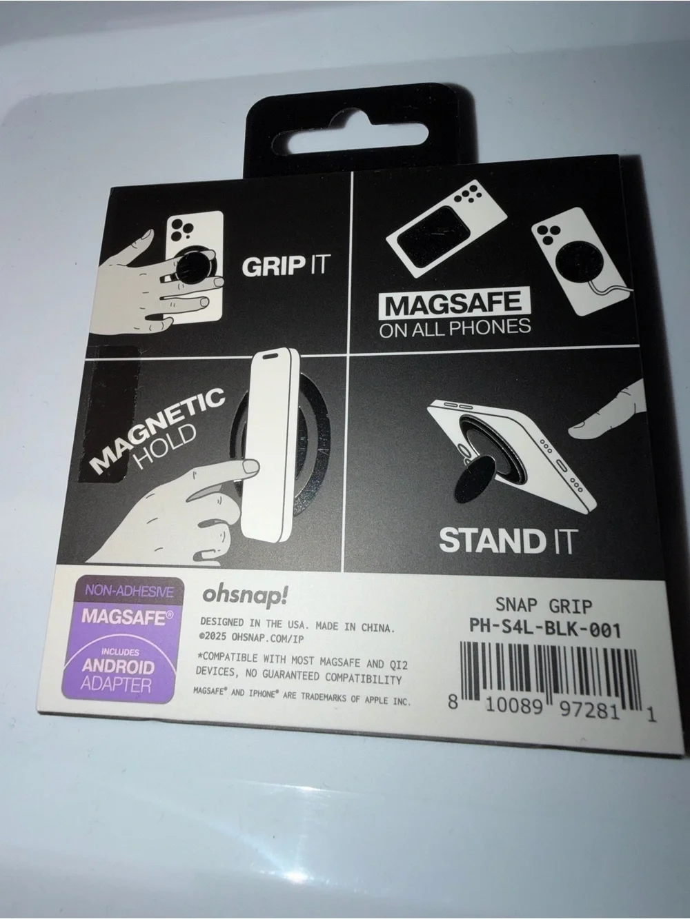 Snap ohsnap! Black Magnetic Phone Grip & Stand